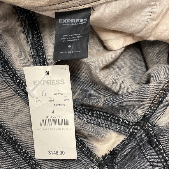 Y2K Express Low Rise Jeans Womens 4 Tan Gray Tie Dye Marble Splatter Zip - Picture 2 of 14